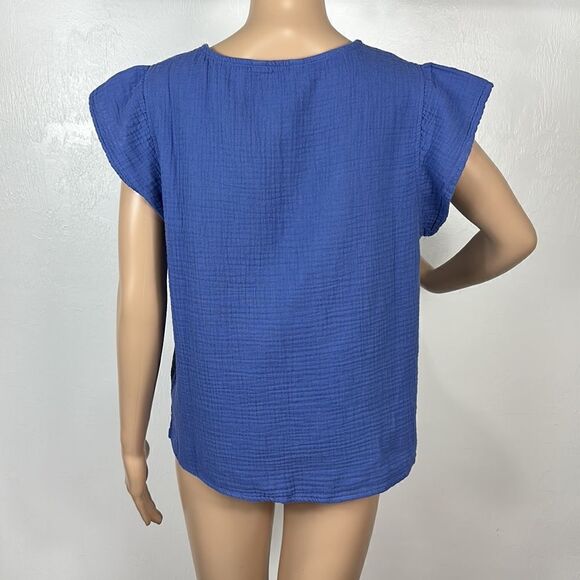 Three Dots Short Sleeve V-Neck Double Layer Cotton Gauze Shirt Size M - Picture 4 of 9